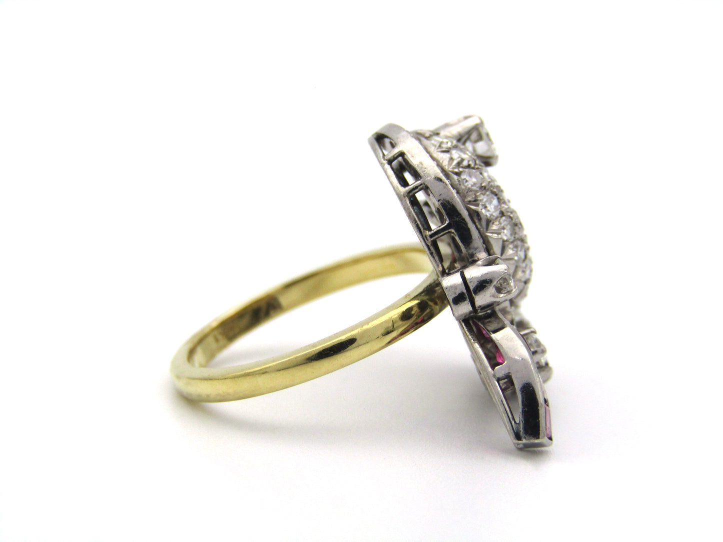 18K gold late Art Deco Burmese ruby and diamond cocktail ring, circa 1930's.