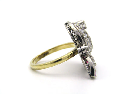 18K gold late Art Deco Burmese ruby and diamond cocktail ring, circa 1930's.