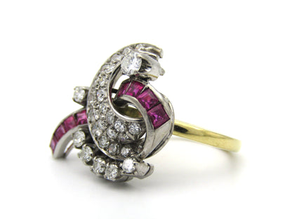 18K gold late Art Deco Burmese ruby and diamond cocktail ring, circa 1930's.