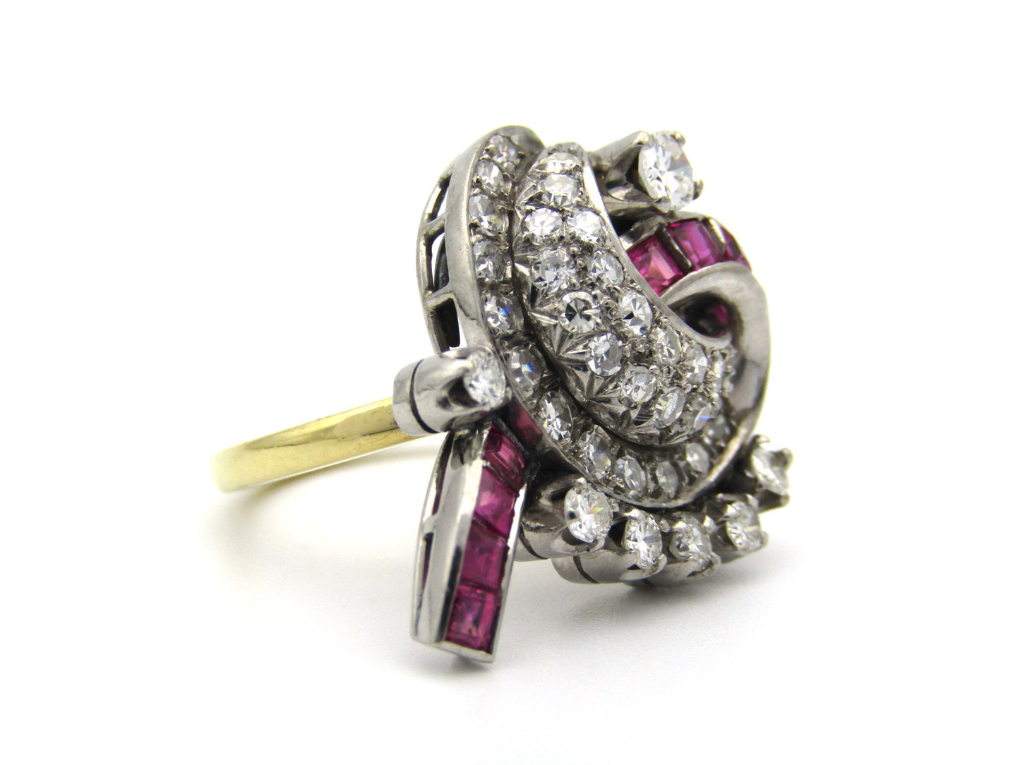 18K gold late Art Deco Burmese ruby and diamond cocktail ring, circa 1930's.