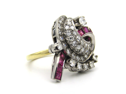 18K gold late Art Deco Burmese ruby and diamond cocktail ring, circa 1930's.