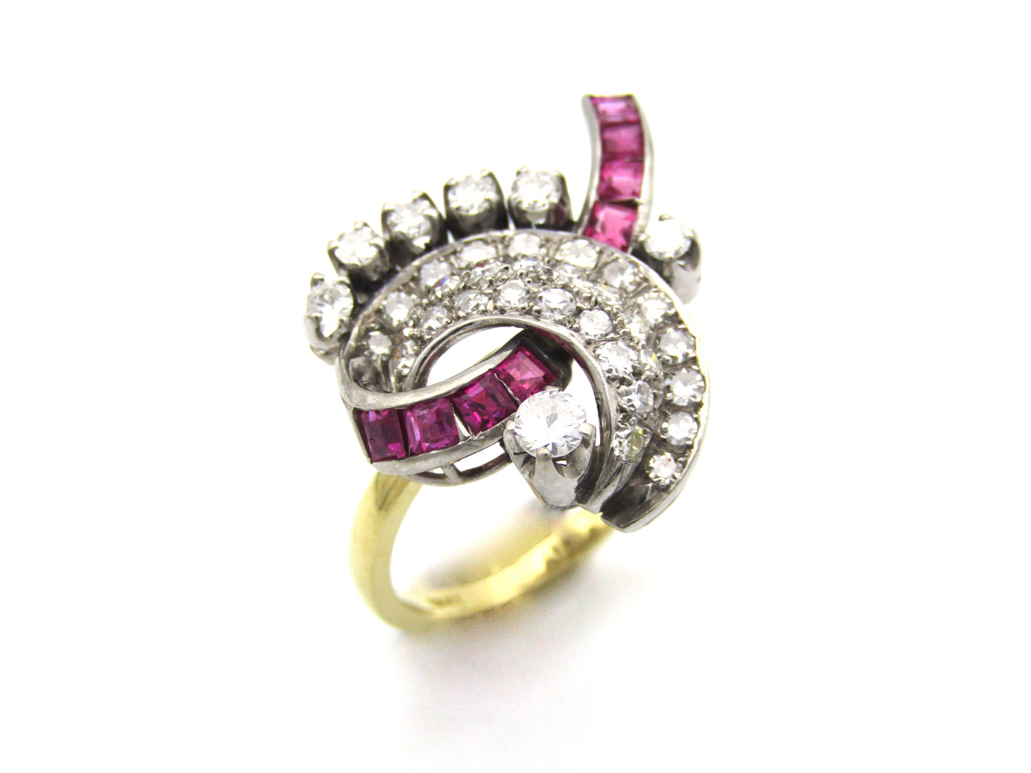 18K gold late Art Deco Burmese ruby and diamond cocktail ring, circa 1930's.