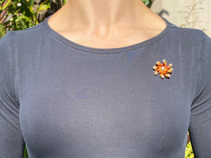 9K gold pearl and coral brooch, London 1964, by H&T.