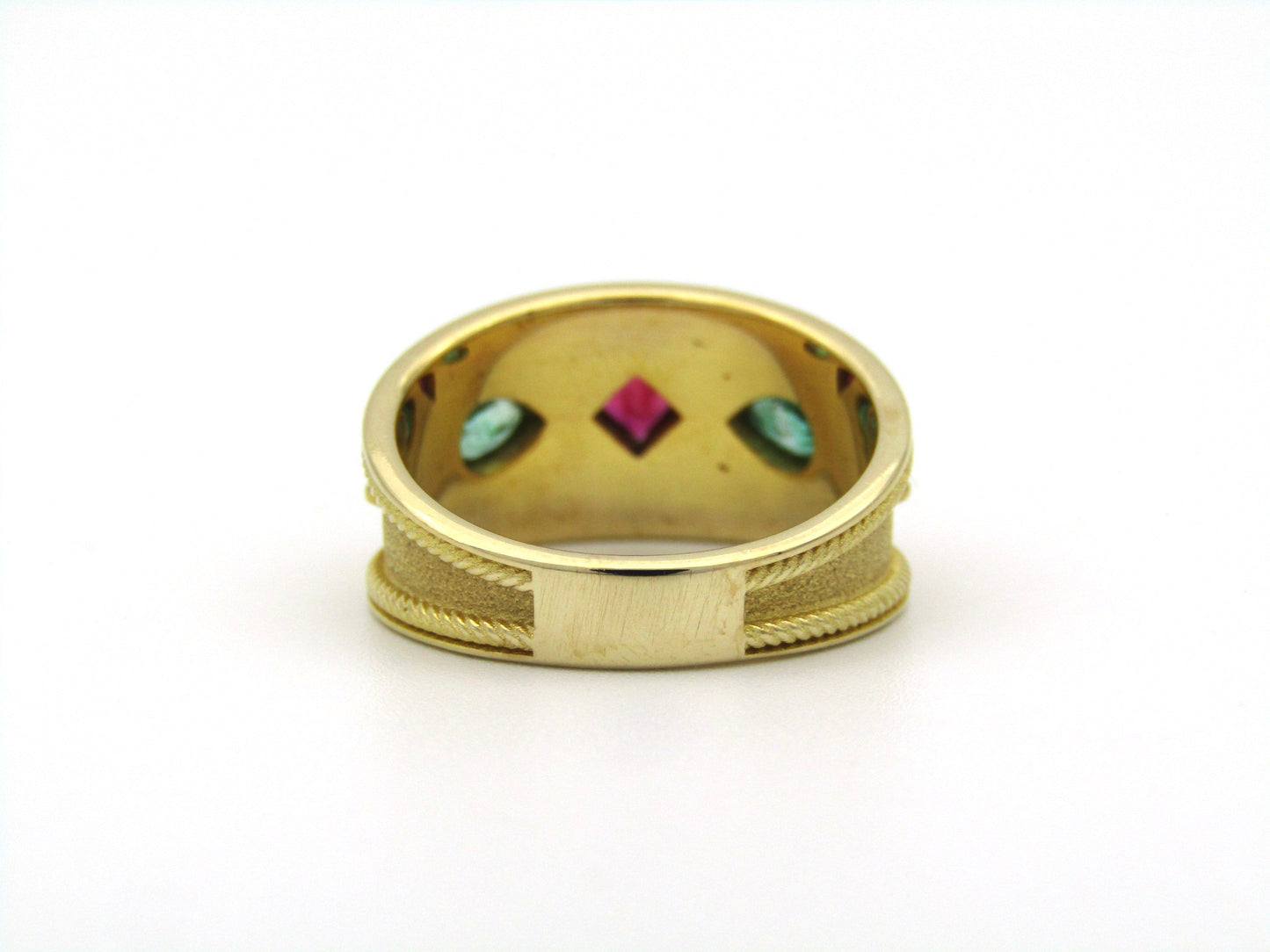 14K gold ruby and emerald ring.