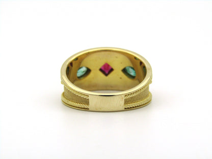 14K gold ruby and emerald ring.