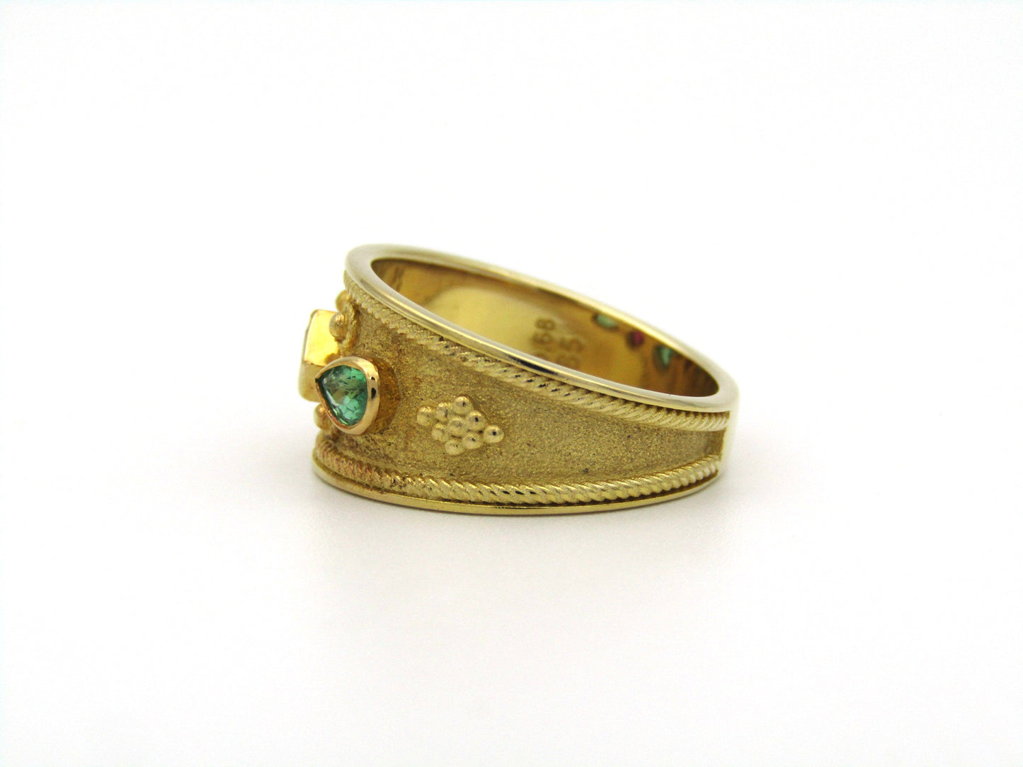 14K gold ruby and emerald ring.