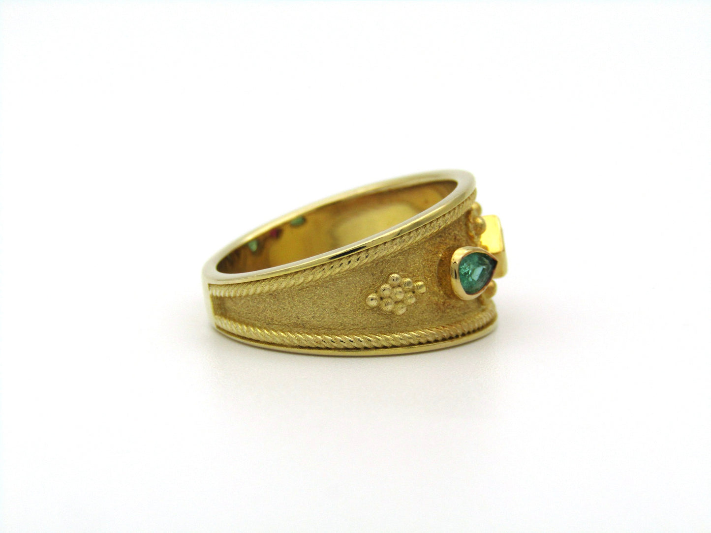 14K gold ruby and emerald ring.