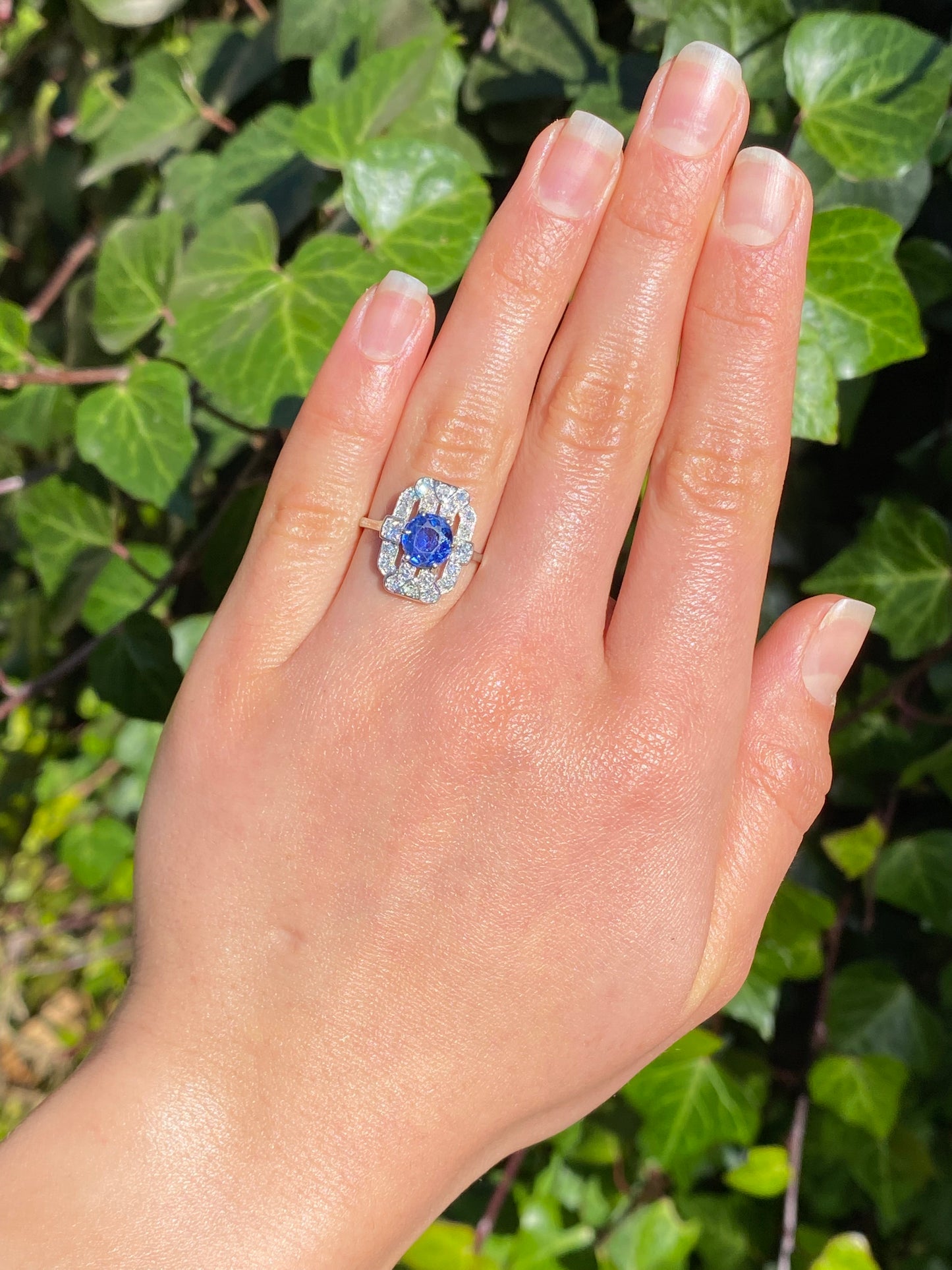 Platinum Art Deco sapphire and diamond ring.