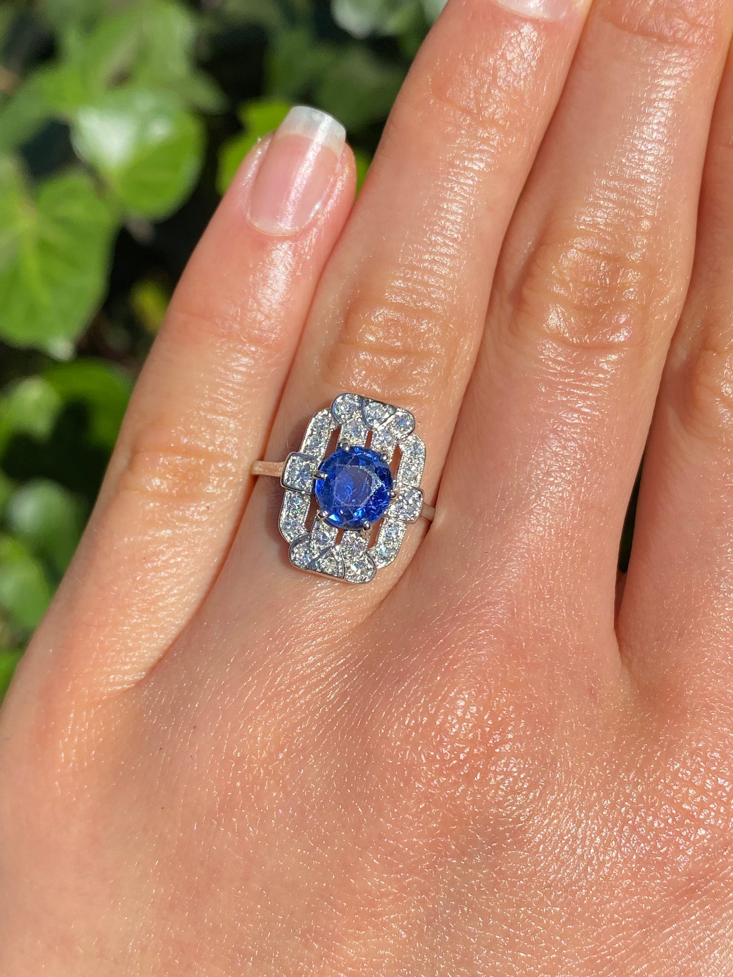 Platinum Art Deco sapphire and diamond ring.