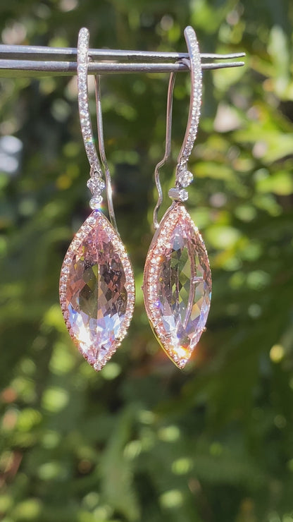 Platinum and 14K gold morganite and diamond earrings by M&V Vanguard & Co.