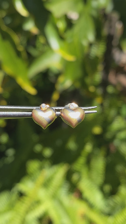 18K gold tri-colour gold diamond heart earrings by Jka Köhle, circa 1970's.