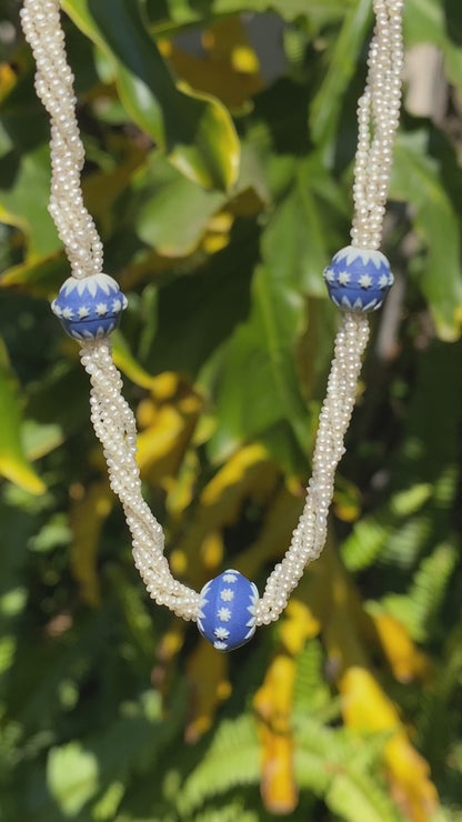 9K gold 5-strand seed pearl Wedgewood Victorian necklace, circa 1880.