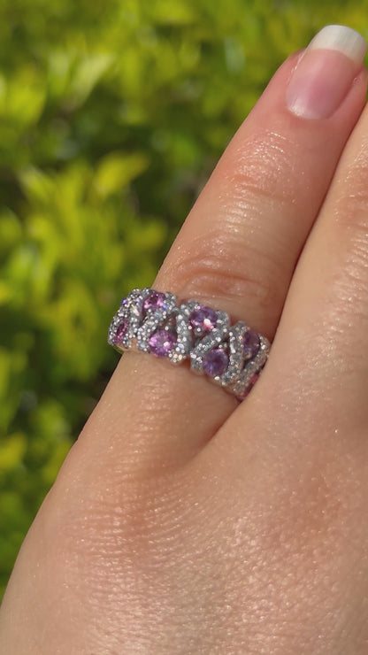 18K gold pink sapphire and diamond ring.