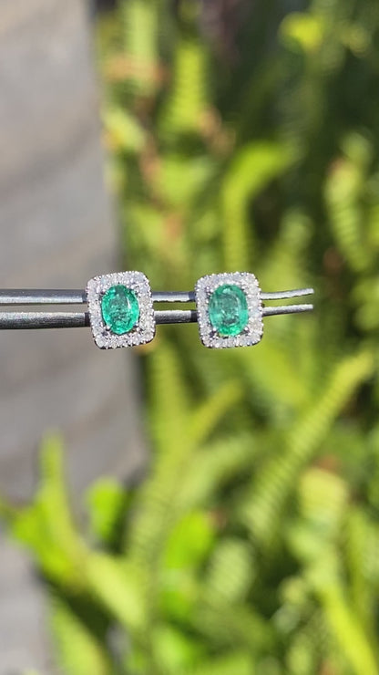 9K gold emerald and diamond earrings.