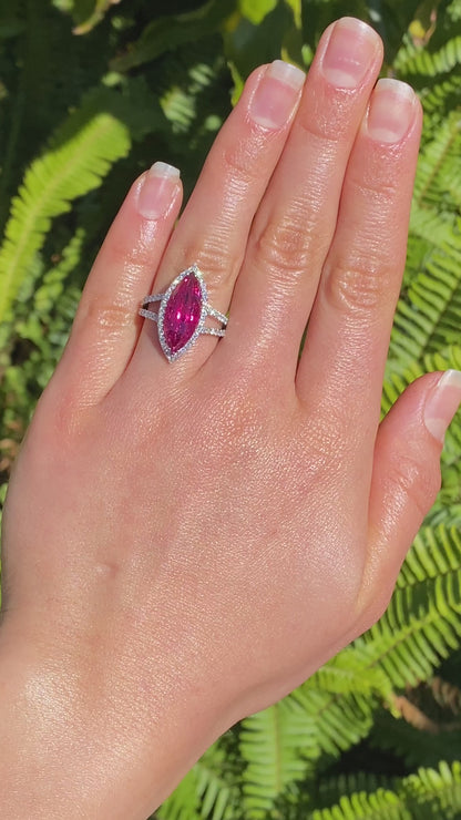 18K gold rubellite tourmaline and diamond ring.