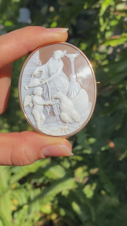 18K gold French conch shell cameo brooch, circa 1860.