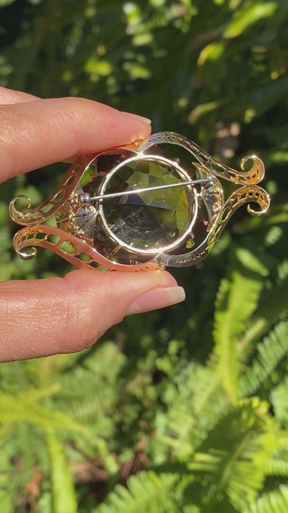 Large 9K gold smoky quartz brooch, circa 1950.