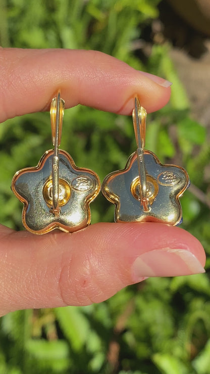 18K gold sapphire flower earring by Le Gi of Italy, circa 1990.