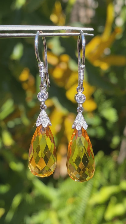 18K gold citrine and diamond drop earrings.