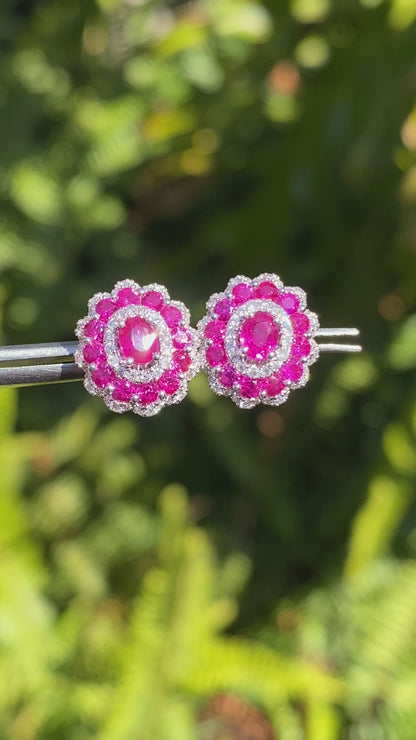 18K gold ruby and diamond earrings.
