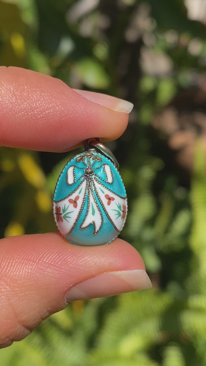 Russian silver enamel egg pendant, circa 1960's