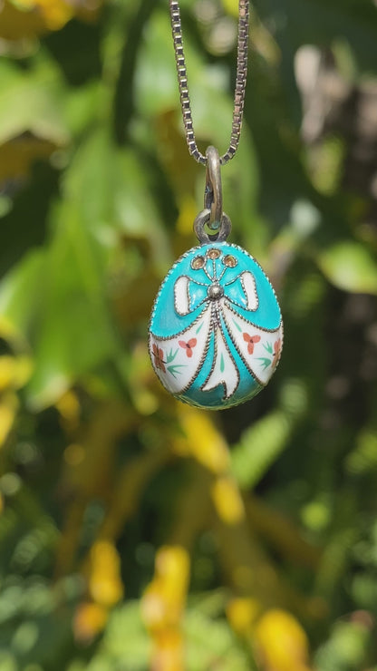 Russian silver enamel egg pendant, circa 1960's