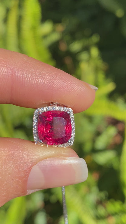 18K gold rubellite tourmaline and diamond pendant.