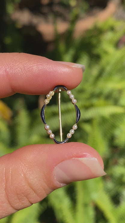 14K gold enamel and seed pearl Edwardian brooch, circa 1900's.
