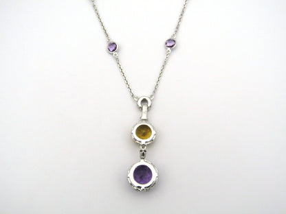 18K gold amethyst, citrine, and diamond necklace.