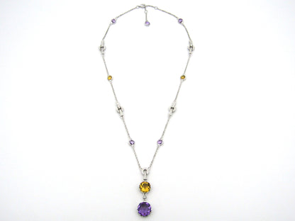 18K gold amethyst, citrine, and diamond necklace.