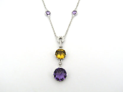 18K gold amethyst, citrine, and diamond necklace.