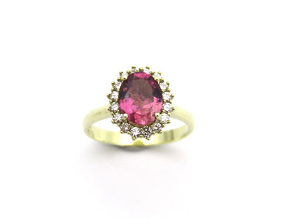 14K gold Pink Tourmaline and diamond ring.