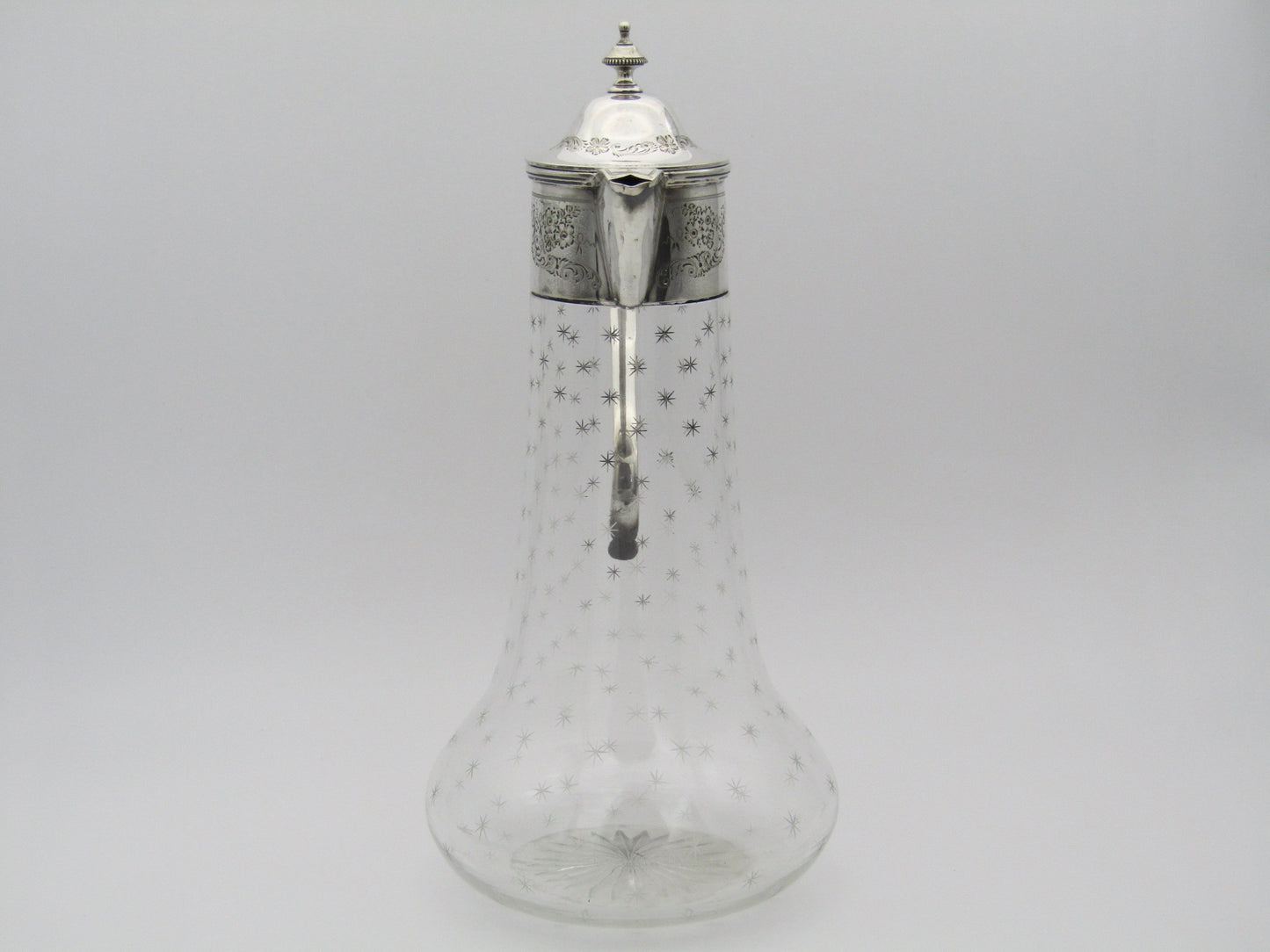 Sterling silver mounted cut glass claret jug by Thomas Henry Blake, Sheffield 1913.