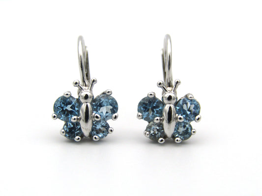 18K gold blue topaz butterfly earrings.