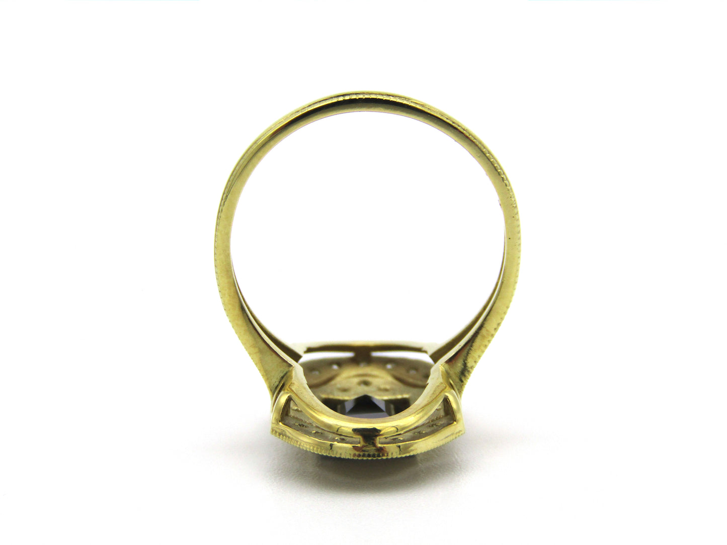 14K gold Art Deco style sapphire and diamond ring.