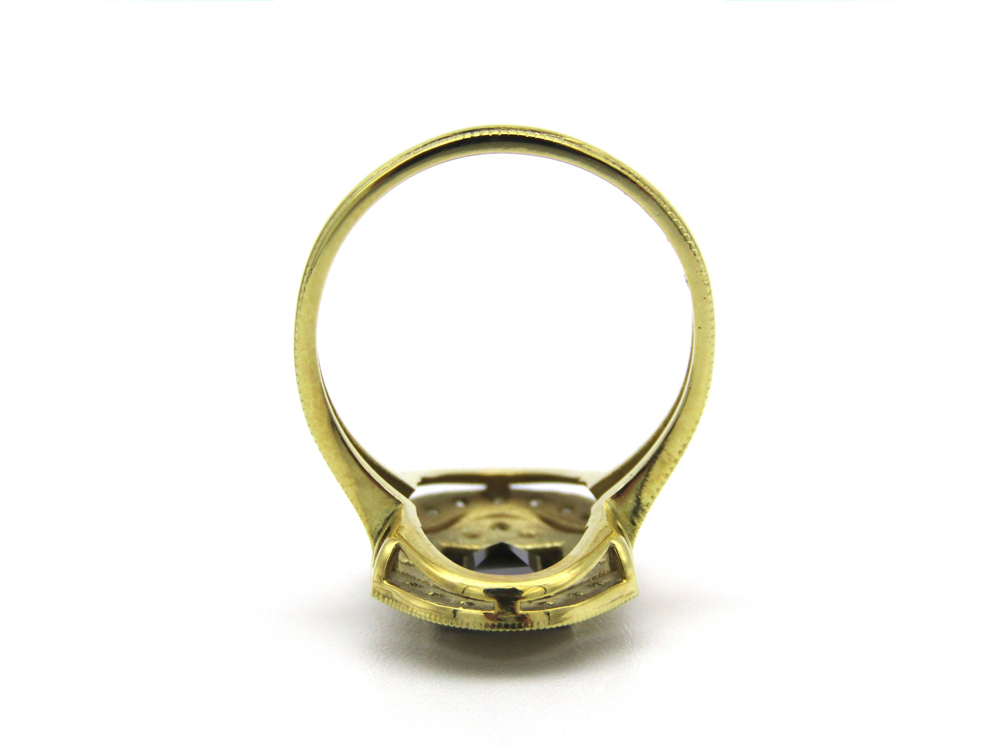 14K gold Art Deco style sapphire and diamond ring.