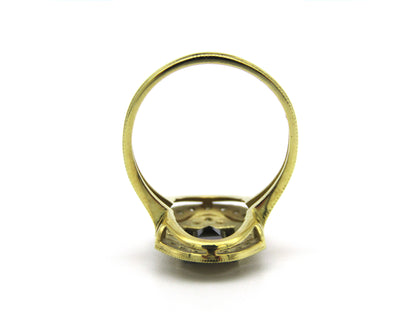 14K gold Art Deco style sapphire and diamond ring.