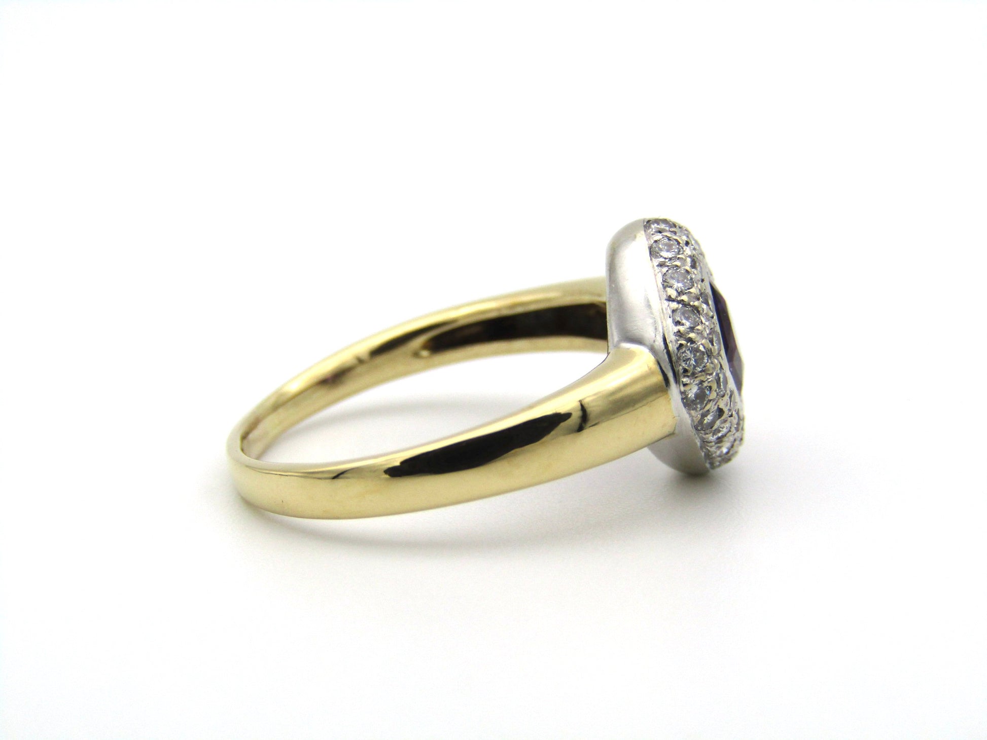 18K gold amethyst and diamond ring.