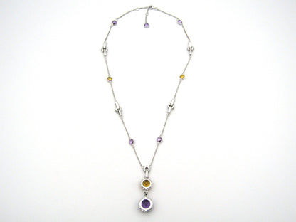 18K gold amethyst, citrine, and diamond necklace.