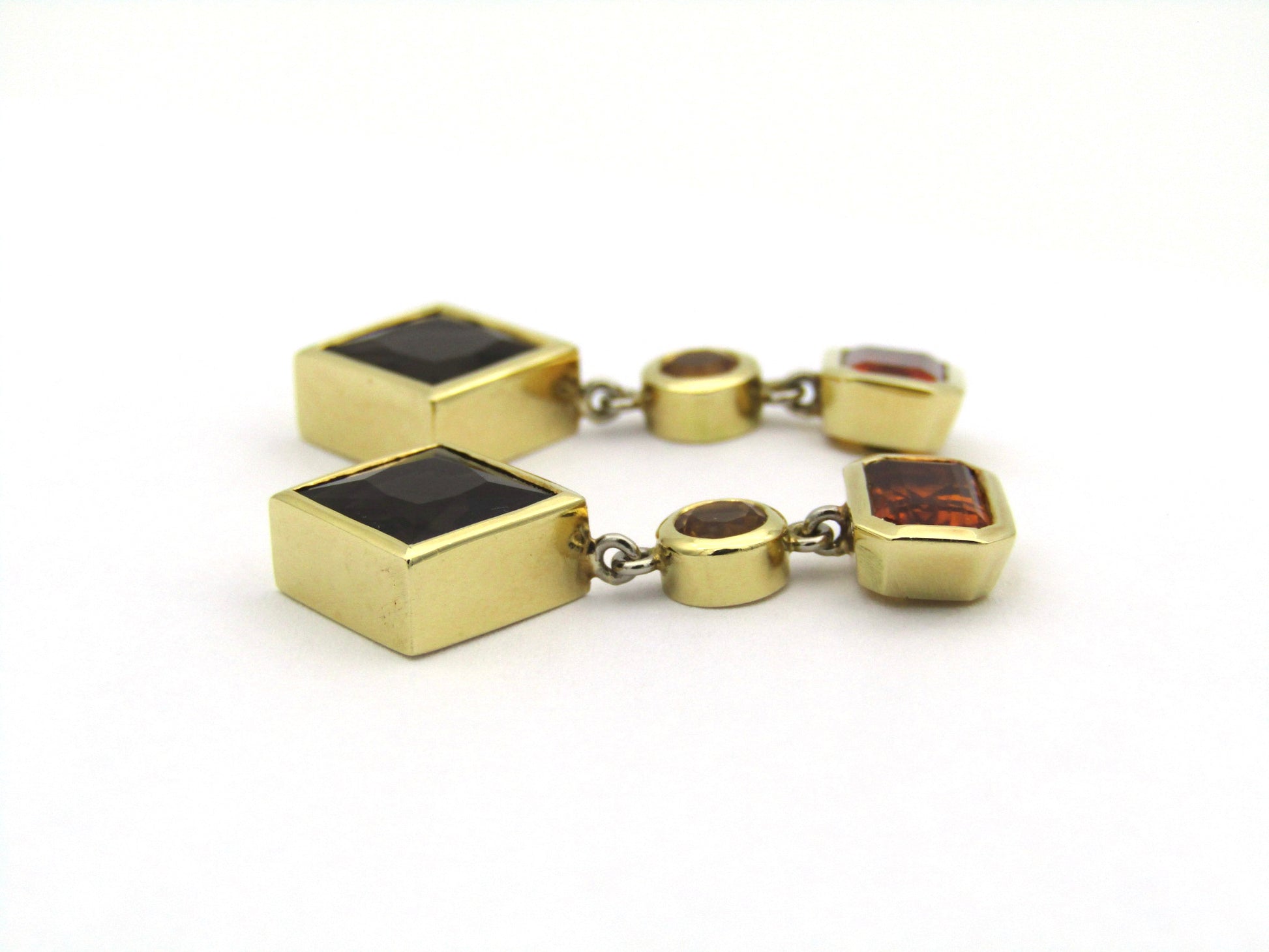 18K gold citrine and smoky quartz earrings.