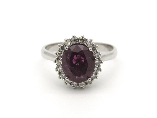14kt gold rubellite and diamond ring.