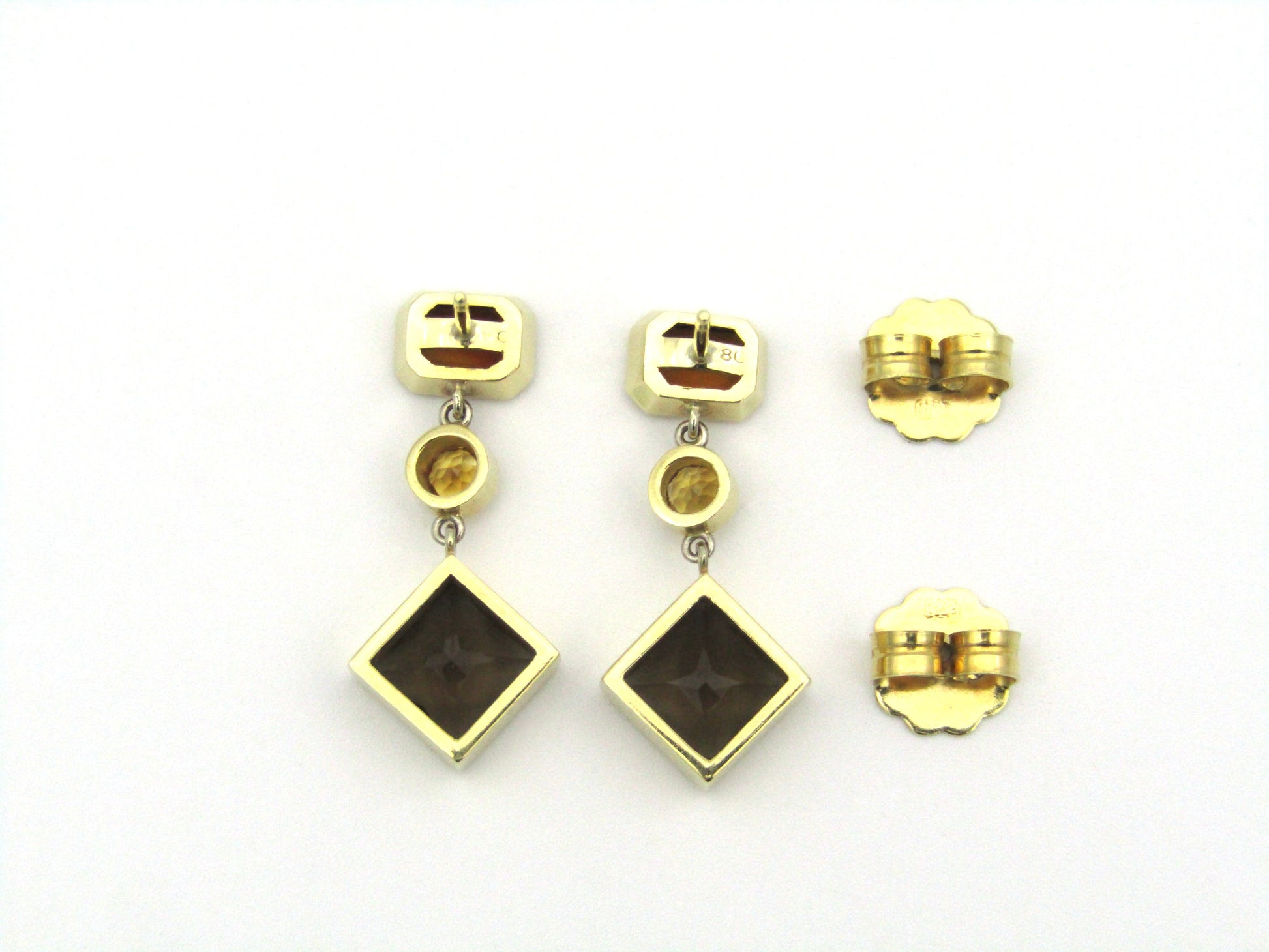 18K gold citrine and smoky quartz earrings.