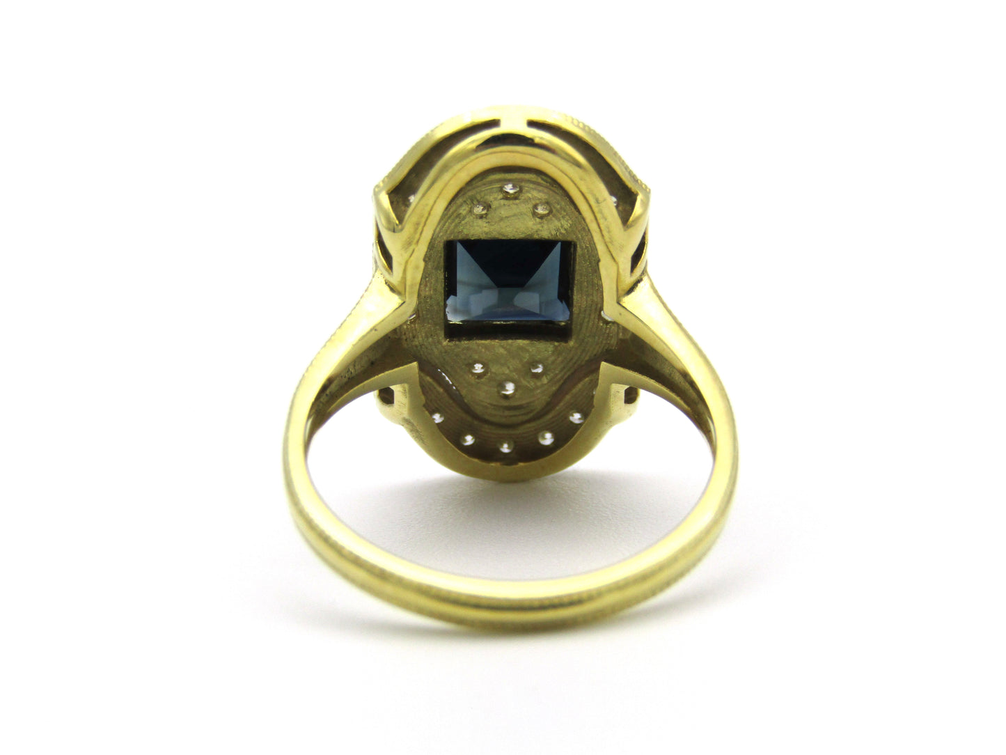 14K gold Art Deco style sapphire and diamond ring.