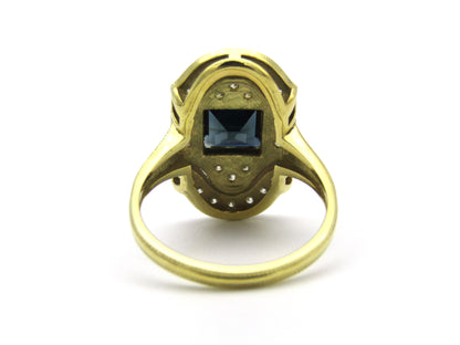 14K gold Art Deco style sapphire and diamond ring.