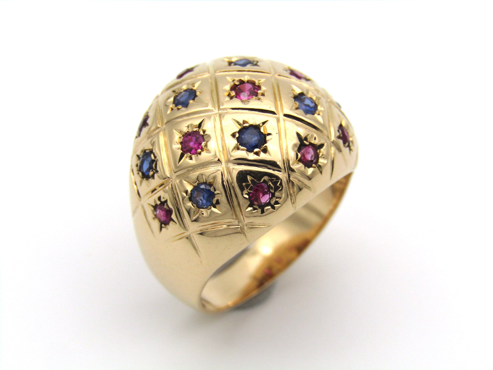 18K gold ruby and sapphire dome ring.