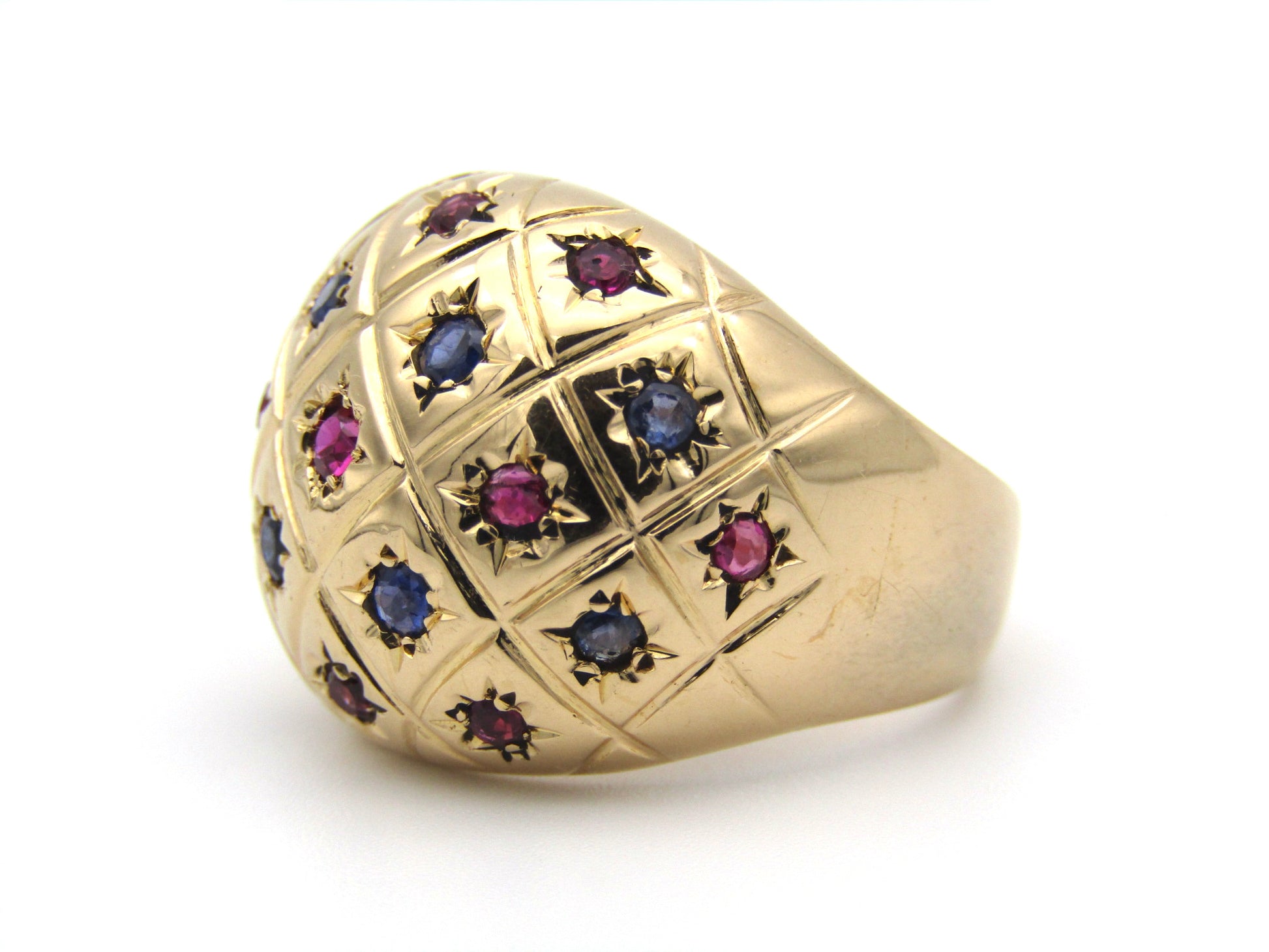 18K gold ruby and sapphire dome ring.