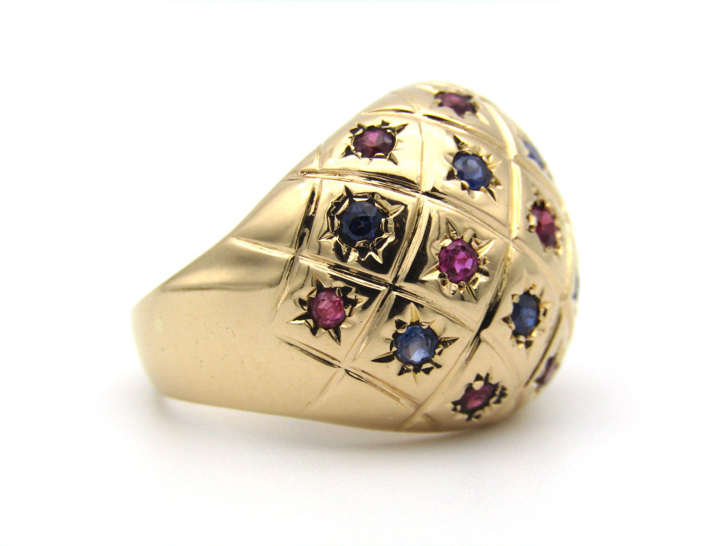 18K gold ruby and sapphire dome ring.
