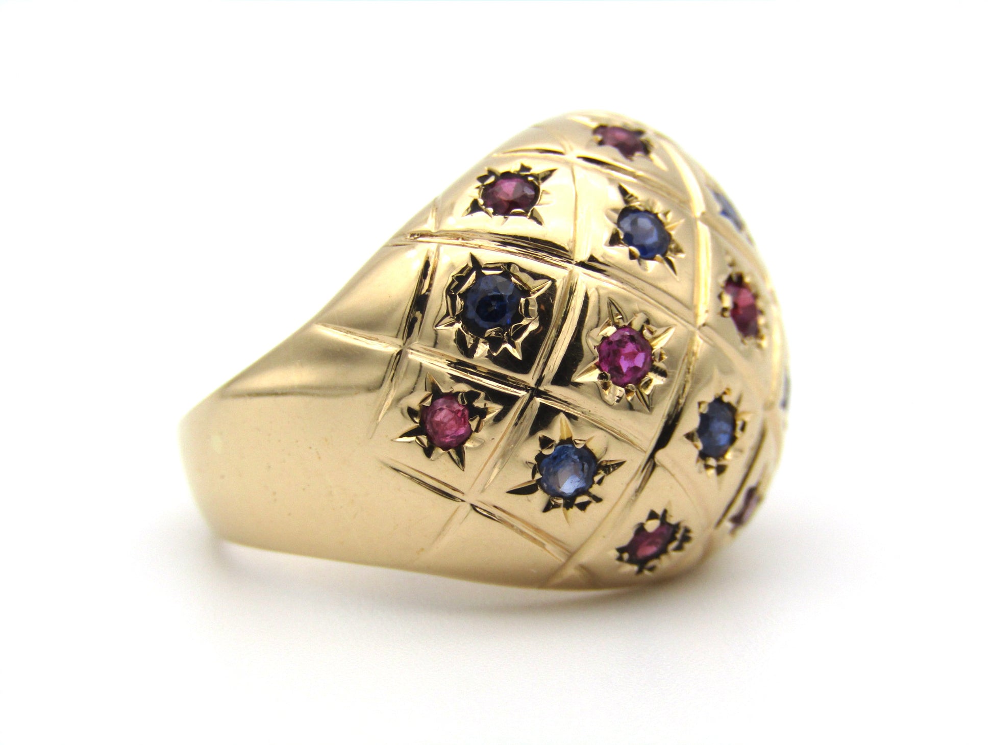 18K gold ruby and sapphire dome ring.
