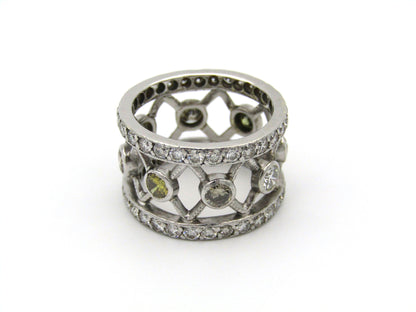 9kt gold fancy and colourless diamond ring.