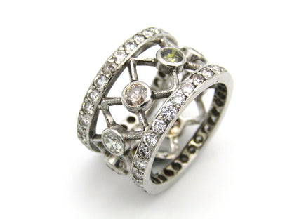 9kt gold fancy and colourless diamond ring.